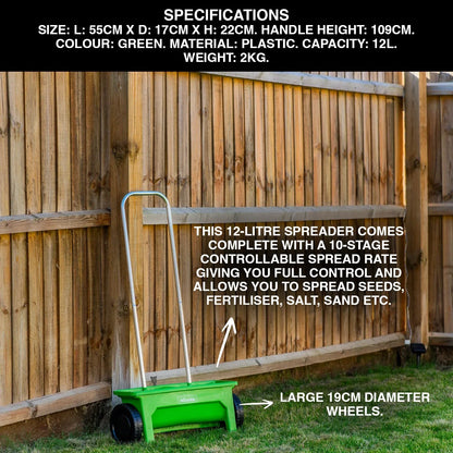 Brothers HVAC LLC 12L Garden Lawn Seed/Fertiliser Spreader Grass Weed Feed Salt Gritter
