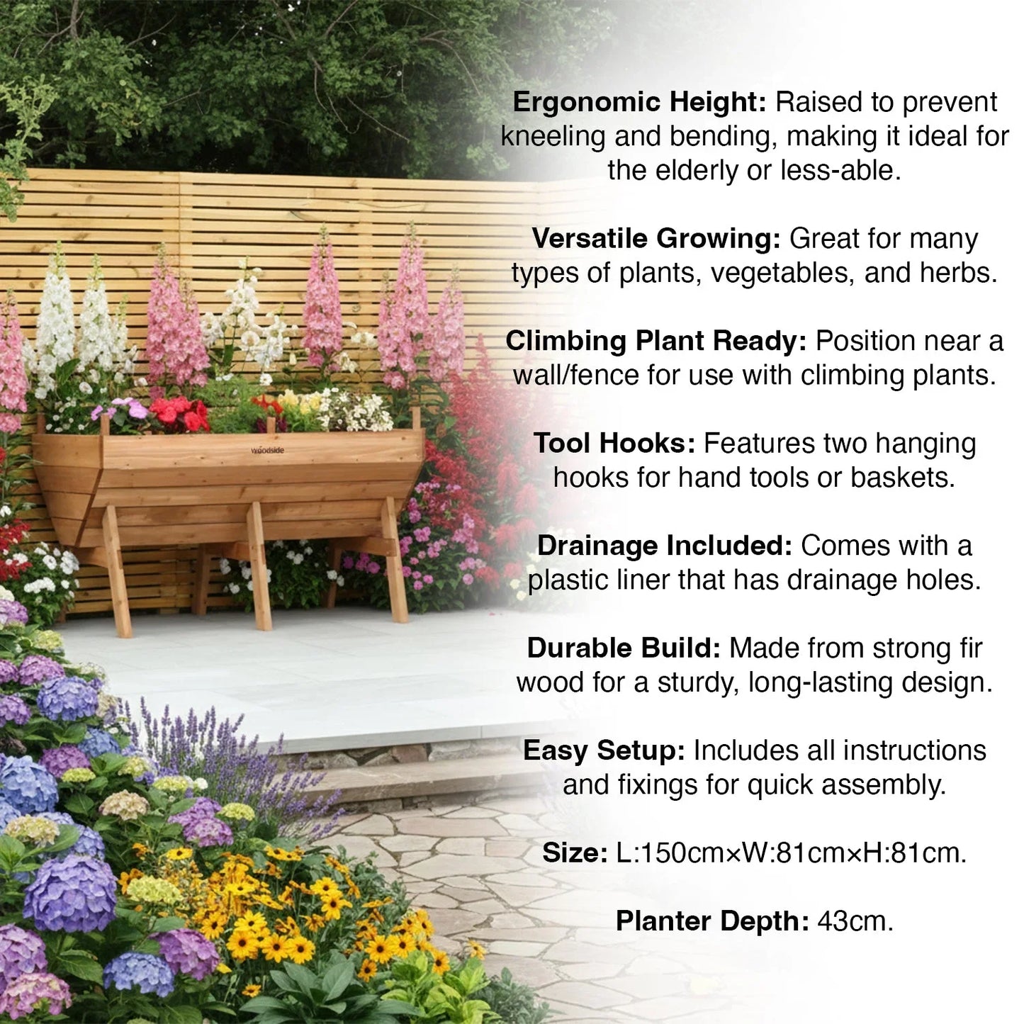 Brothers HVAC LLC Raised Wooden Garden Bed Planter, Plants &amp; Vegetable/Herb Box, Large 150cm