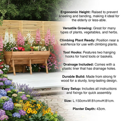 Brothers HVAC LLC Raised Wooden Garden Bed Planter, Plants &amp; Vegetable/Herb Box, Large 150cm