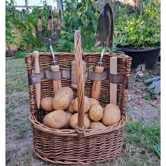Brothers HVAC LLC Willow Tool Basket/Trug with Garden Hand Tools Trowel/Fork/Dibber