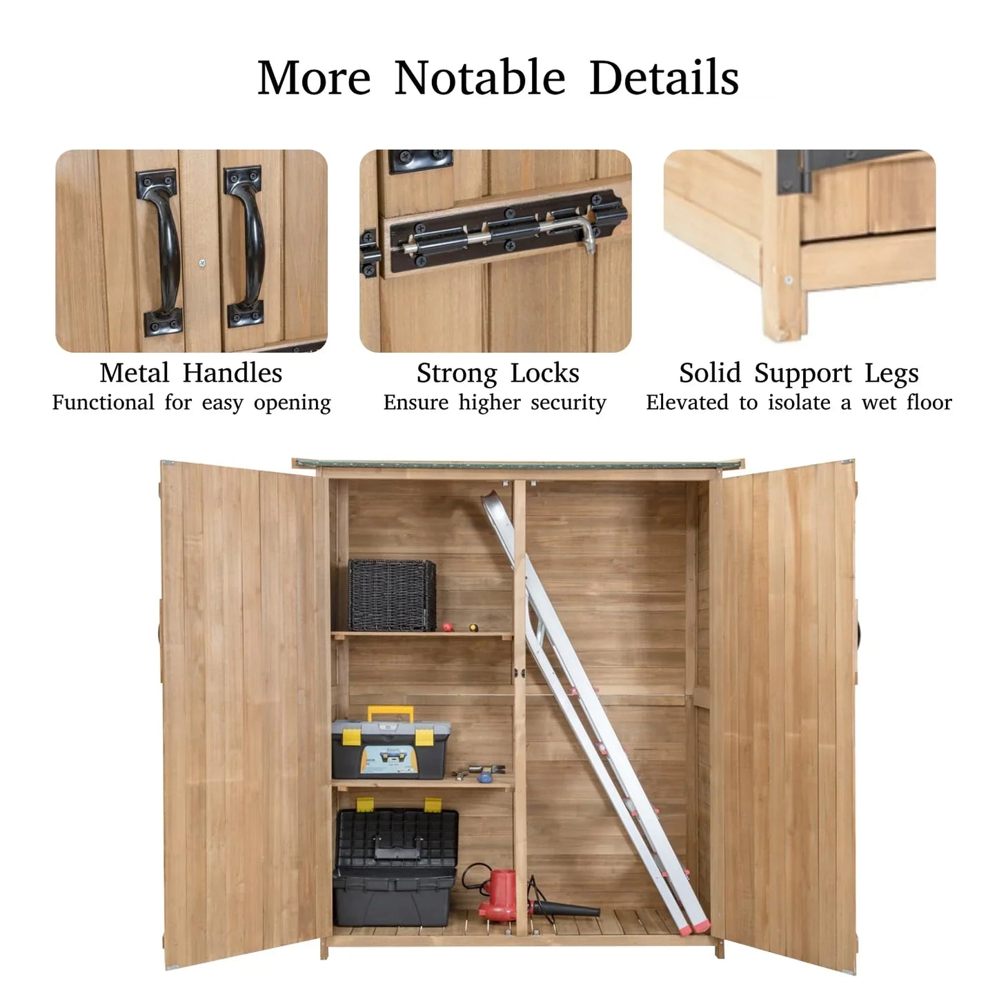 Brothers HVAC LLC Wooden Garden Shed, Tool Storage Cabinet with 3 Shelves, Asphalt Sloped Roof